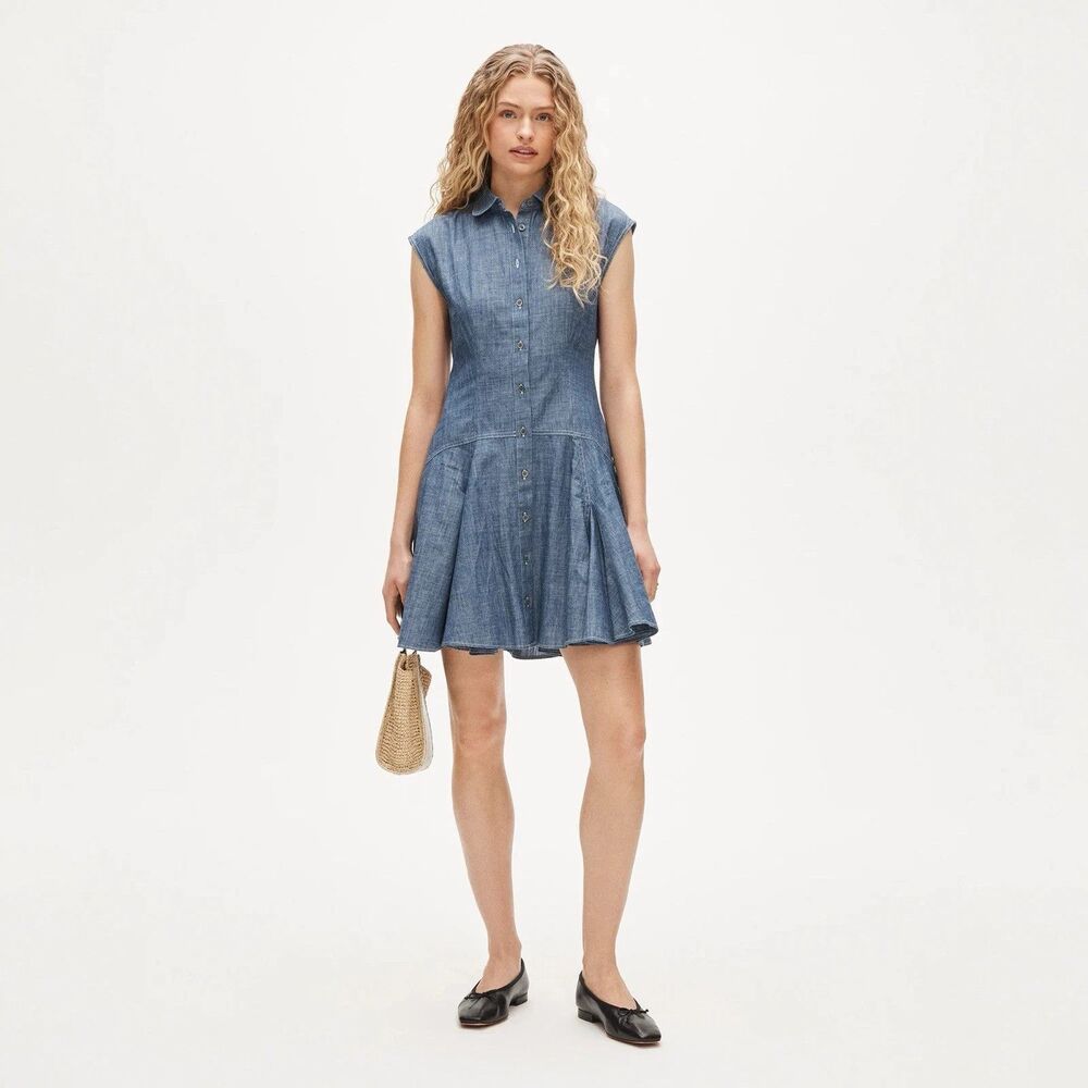 NEW J. Crew Button-front Shirt Dress Chambray Blue Drop Waist Size 8